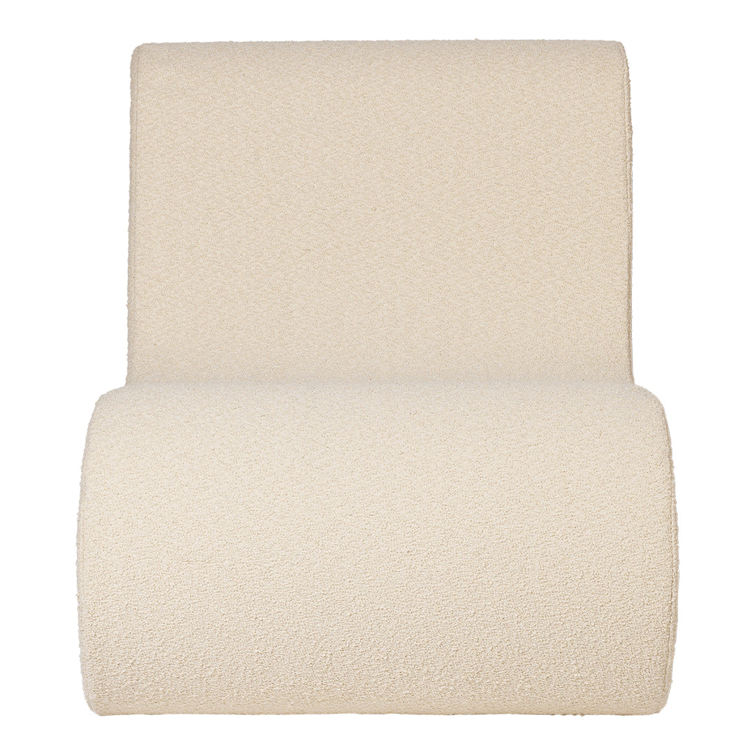 Cream textured fabric roll with a soft, plush appearance, showcasing a smooth, subtle pattern. Perfect for home decor.