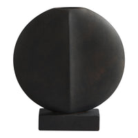Textured black ceramic vase with a geometric design, featuring a matte finish and subtle tonal variations.