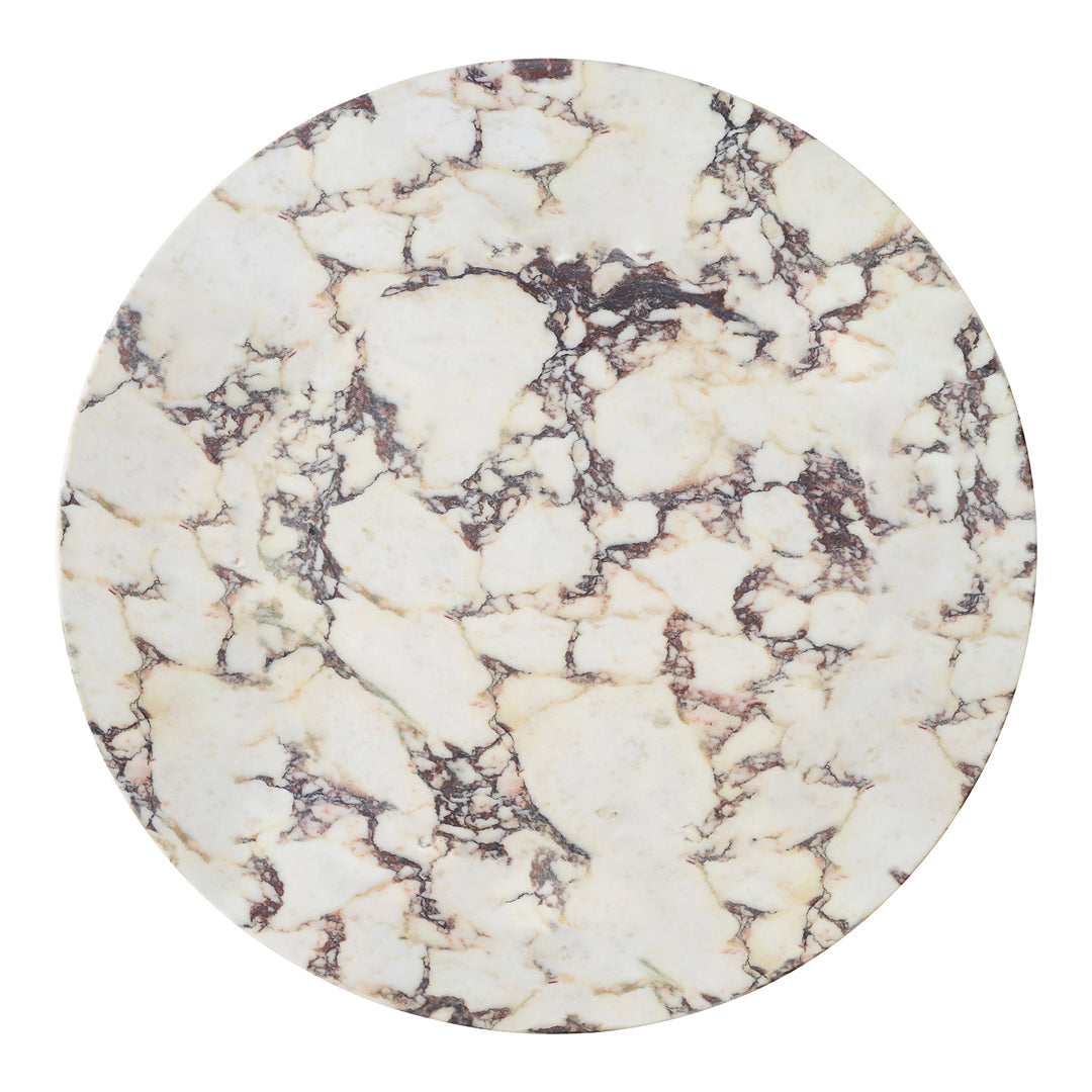 Circular marble pattern with creamy white and rich brown veining, showcasing a natural stone finish. Perfect for decor.