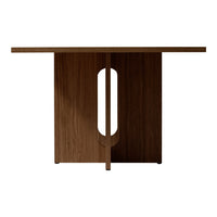 Modern wooden table in rich brown finish with unique cut-out design. Smooth, sleek surface, perfect for stylish decor.
