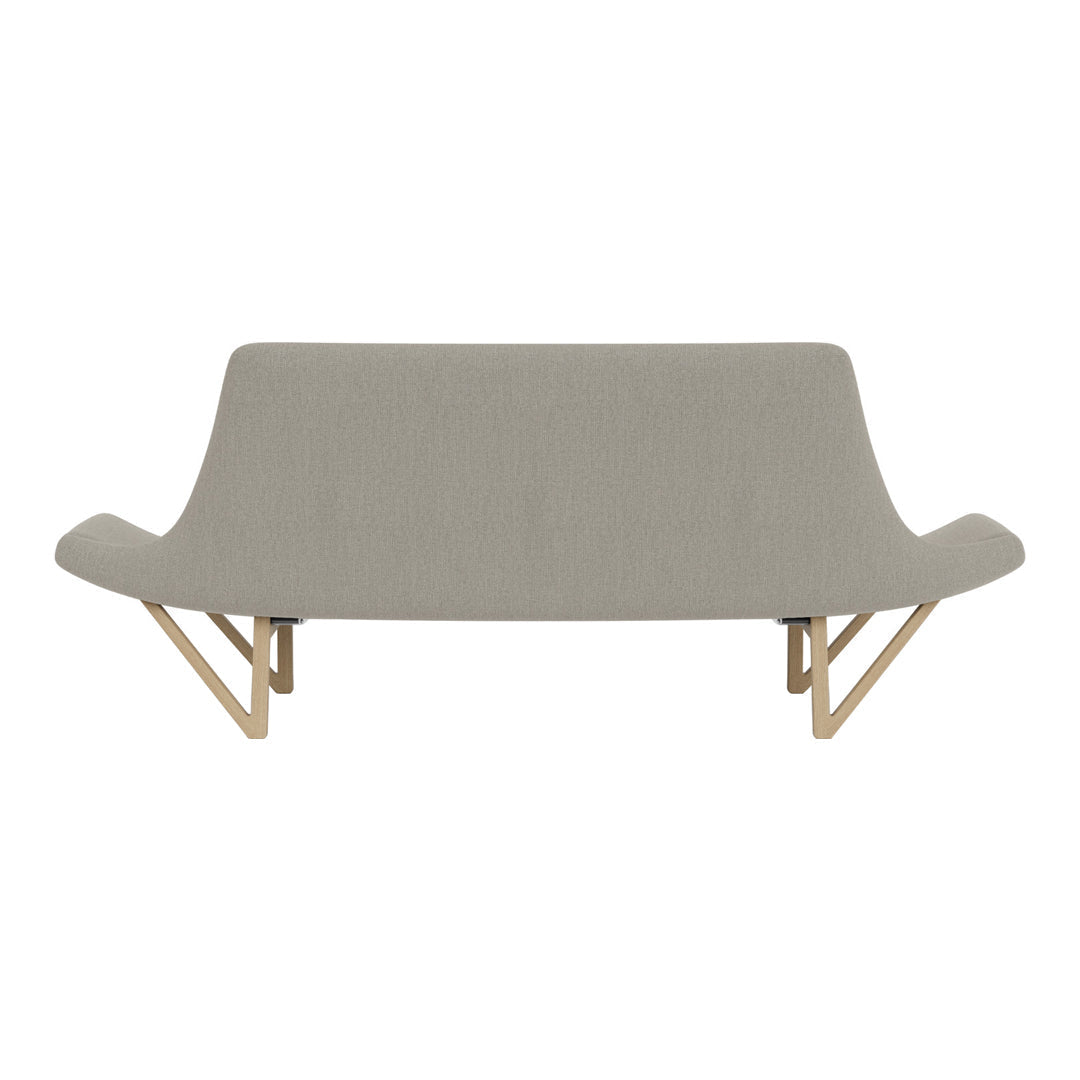 Light gray upholstered sofa with smooth fabric texture and minimalist wooden legs. Modern design for stylish interiors.