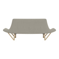 Light gray upholstered sofa with smooth fabric texture and minimalist wooden legs. Modern design for stylish interiors.