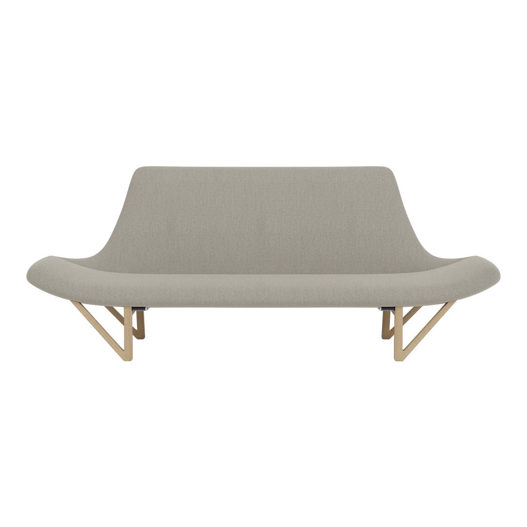 Light grey modern sofa with a sleek design and wooden legs, showcasing a minimalist pattern.