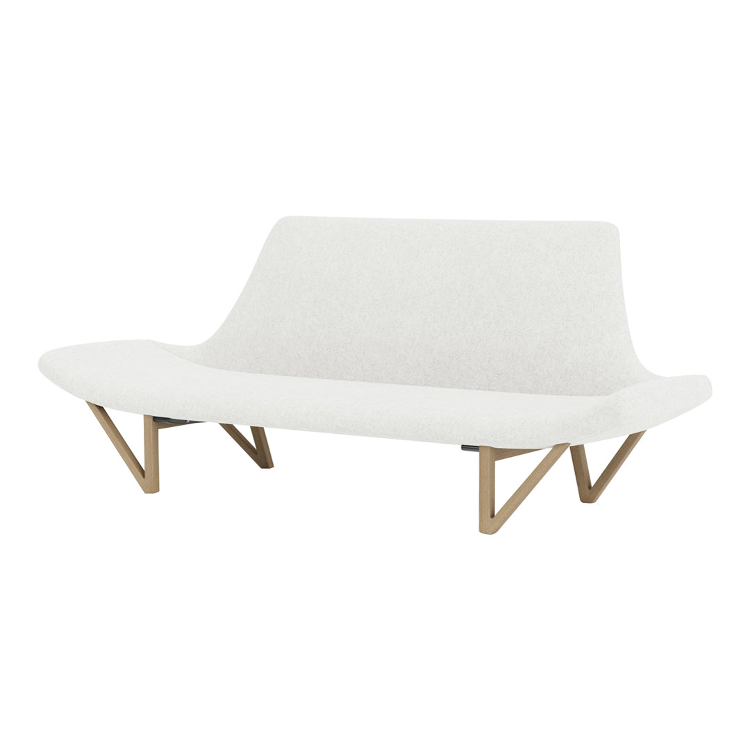 Neutral white sofa with a smooth texture and natural wood legs, featuring a minimalist design. Perfect for modern decor.