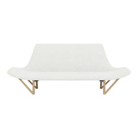 White sofa with a smooth texture and minimalist design, complemented by light wooden legs.