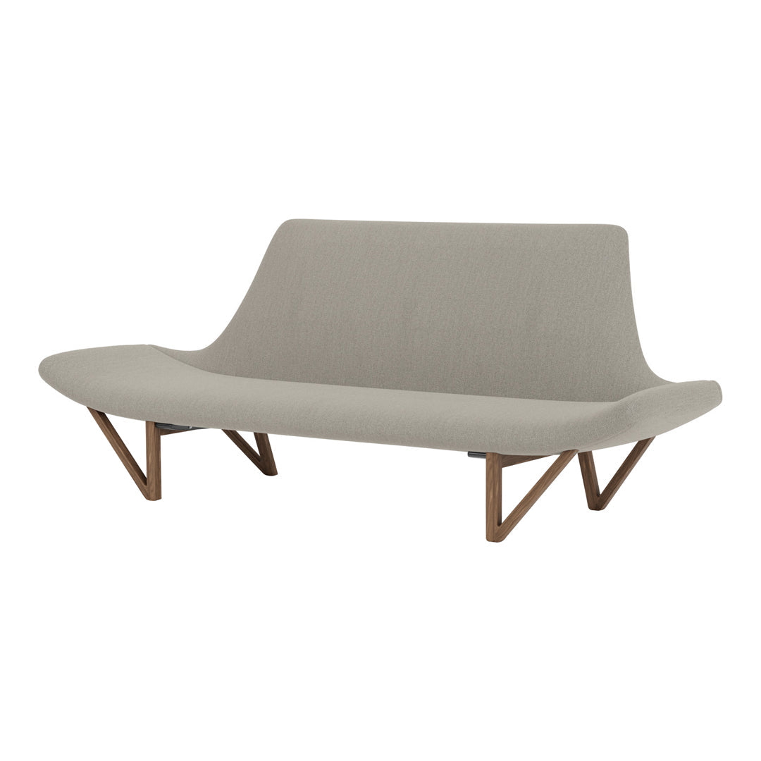 Light gray fabric sofa with a sleek, minimalist design and natural wood legs, offering a modern aesthetic.
