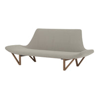 Light gray fabric sofa with a sleek, minimalist design and natural wood legs, offering a modern aesthetic.