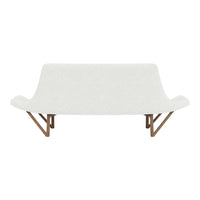 Modern white sofa with a smooth texture and wooden legs, perfect for minimalist decor.