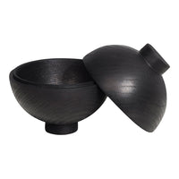 Black ceramic bowl set with a smooth finish and subtle texture, featuring a modern and minimalist design.