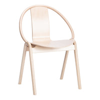 Minimalist wooden chair in light natural finish with smooth curves and simple design elements. Perfect for modern decor.