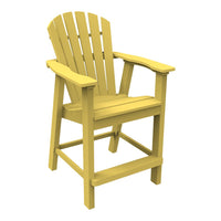Yellow adirondack chair with a classic slatted design, perfect for outdoor seating and brightening gardens.