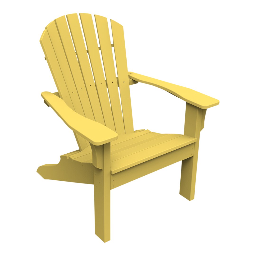 Bright yellow Adirondack chair with a classic slatted design, perfect for outdoor relaxation.
