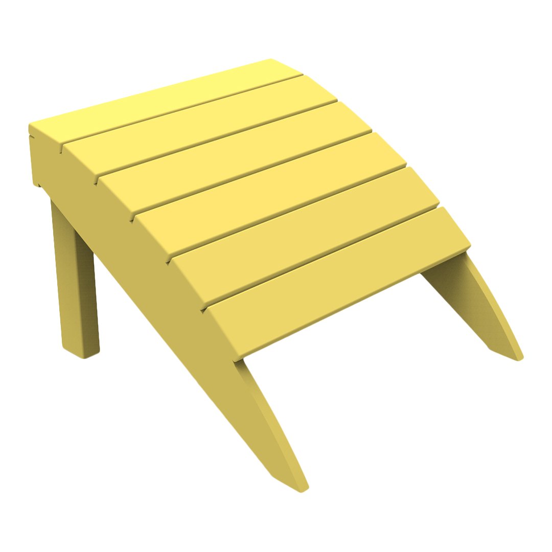 Yellow wooden footrest with slatted design, perfect for outdoor or indoor relaxation.