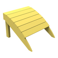 Yellow wooden footrest with slatted design, perfect for outdoor or indoor relaxation.
