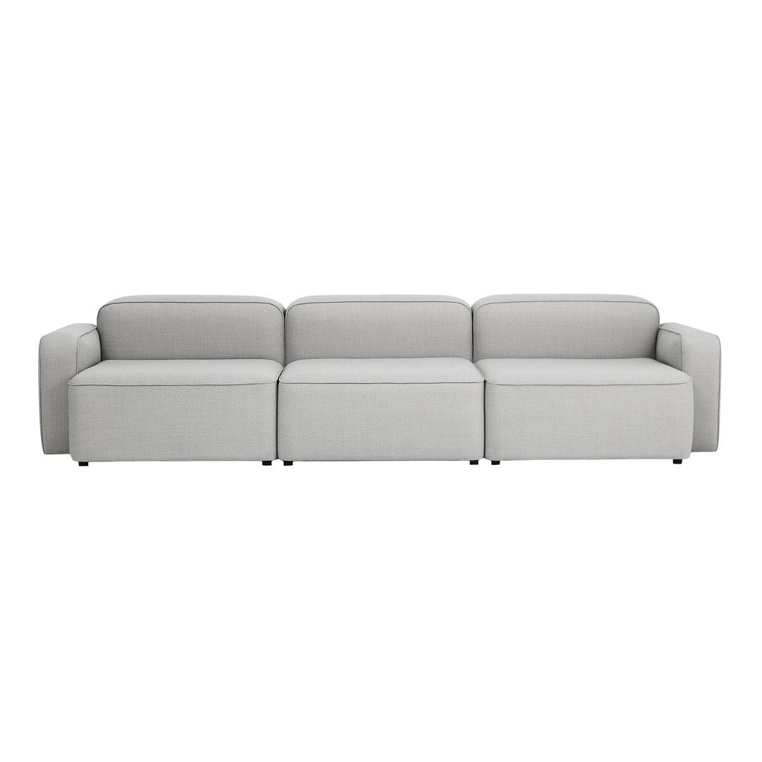 Light gray sofa with a sleek, modern design and smooth, textured fabric. Perfect for minimalist decor.
