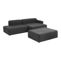 Stylish sectional sofa in solid black with a sleek, modern design and matching ottoman for versatile seating options.