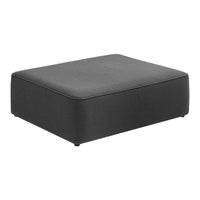 Black square ottoman with a textured fabric finish, perfect for modern living spaces.