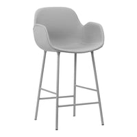 Light gray bar stool with a smooth, curved seat and minimalist metal legs. Perfect for modern decor.
