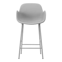 Gray bar stool with a modern design and smooth finish, featuring a minimalist aesthetic and sturdy metal legs.