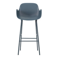 Contemporary dark teal bar stool with smooth, curved seat and sleek metal legs, perfect for modern decor.