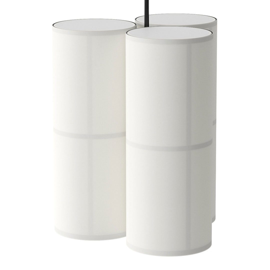 White cylindrical pendant lights with a sleek, modern design, featuring a smooth, matte finish.