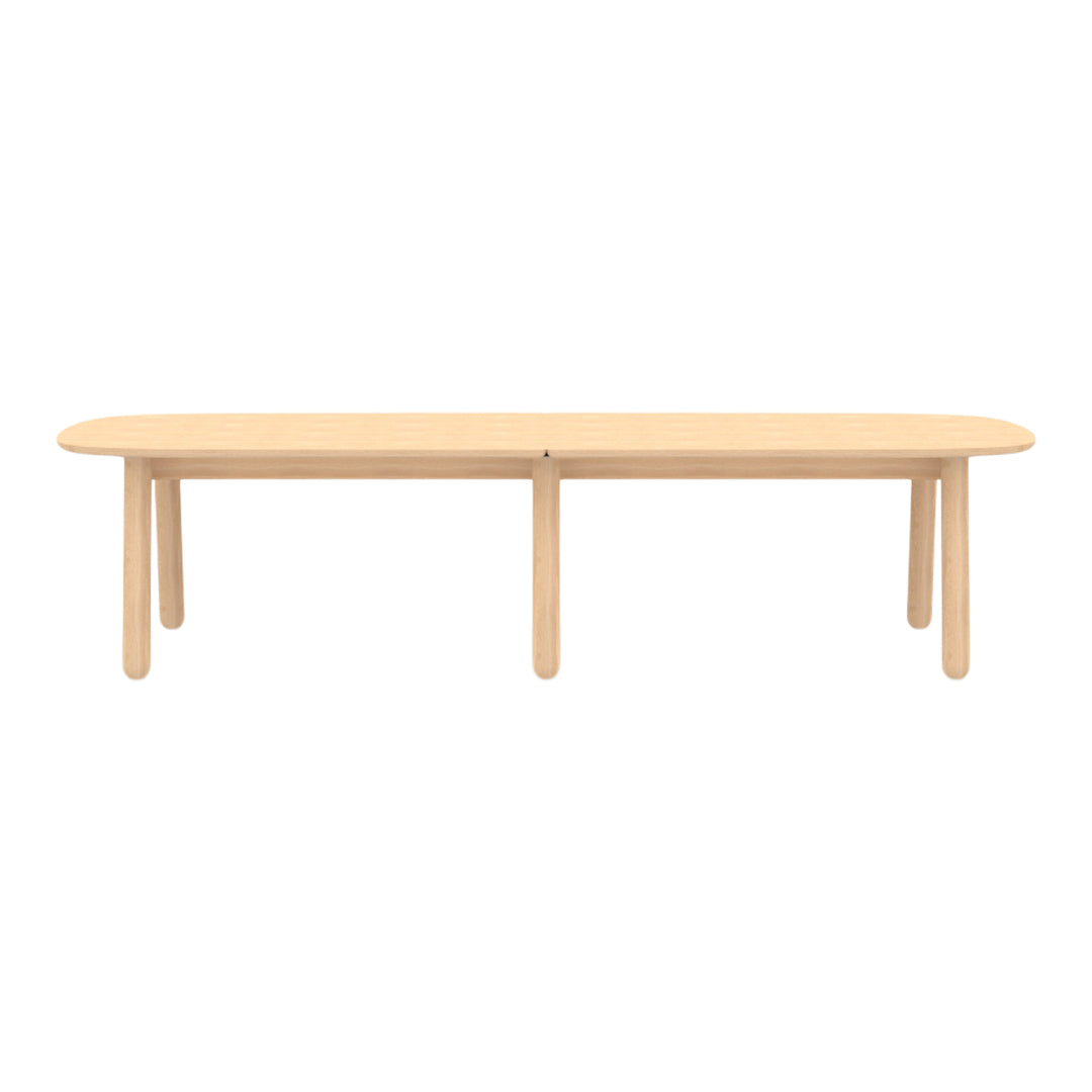 Light natural wood coffee table with a smooth, oval shape and minimalistic design. Perfect for modern decor.