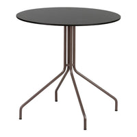 Round black tabletop with a sleek, minimalistic design and matte bronze legs. Perfect for modern decor.