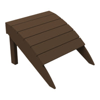 Brown wooden slatted ottoman with a sleek, modern design for outdoor or indoor use.