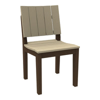 Tan slatted backrest and seat with a dark brown frame, perfect for outdoor or indoor use.