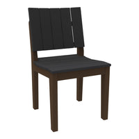 Black slatted chair with a brown frame, featuring a modern and minimalist design. Perfect for contemporary decor.
