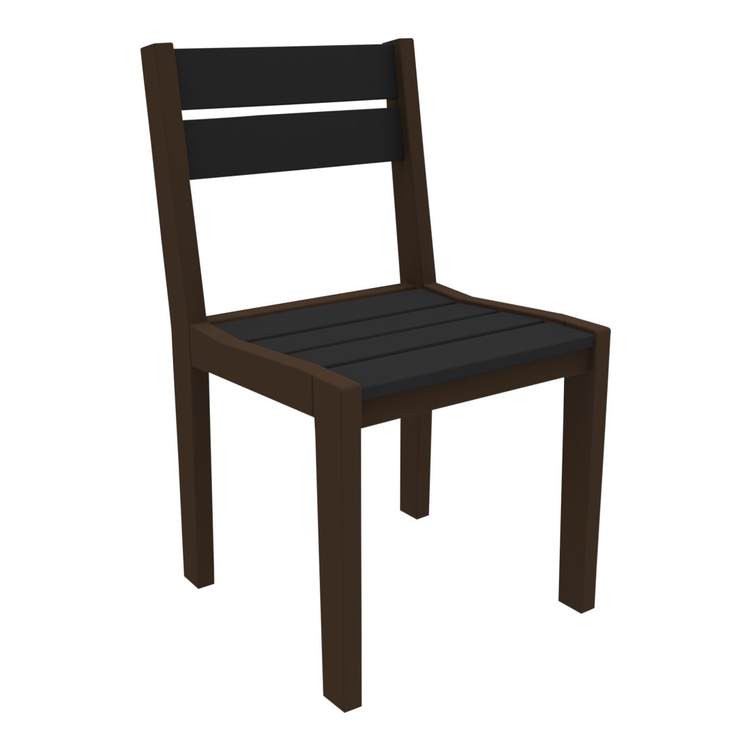 Black and dark brown wooden chair with a minimalist design and slatted seat. Ideal for modern décor.