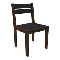 Black and dark brown wooden chair with a minimalist design and slatted seat. Ideal for modern décor.