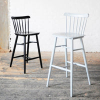 Black and white bar stools with classic spindle design, featuring a smooth matte finish. Perfect for modern interiors.