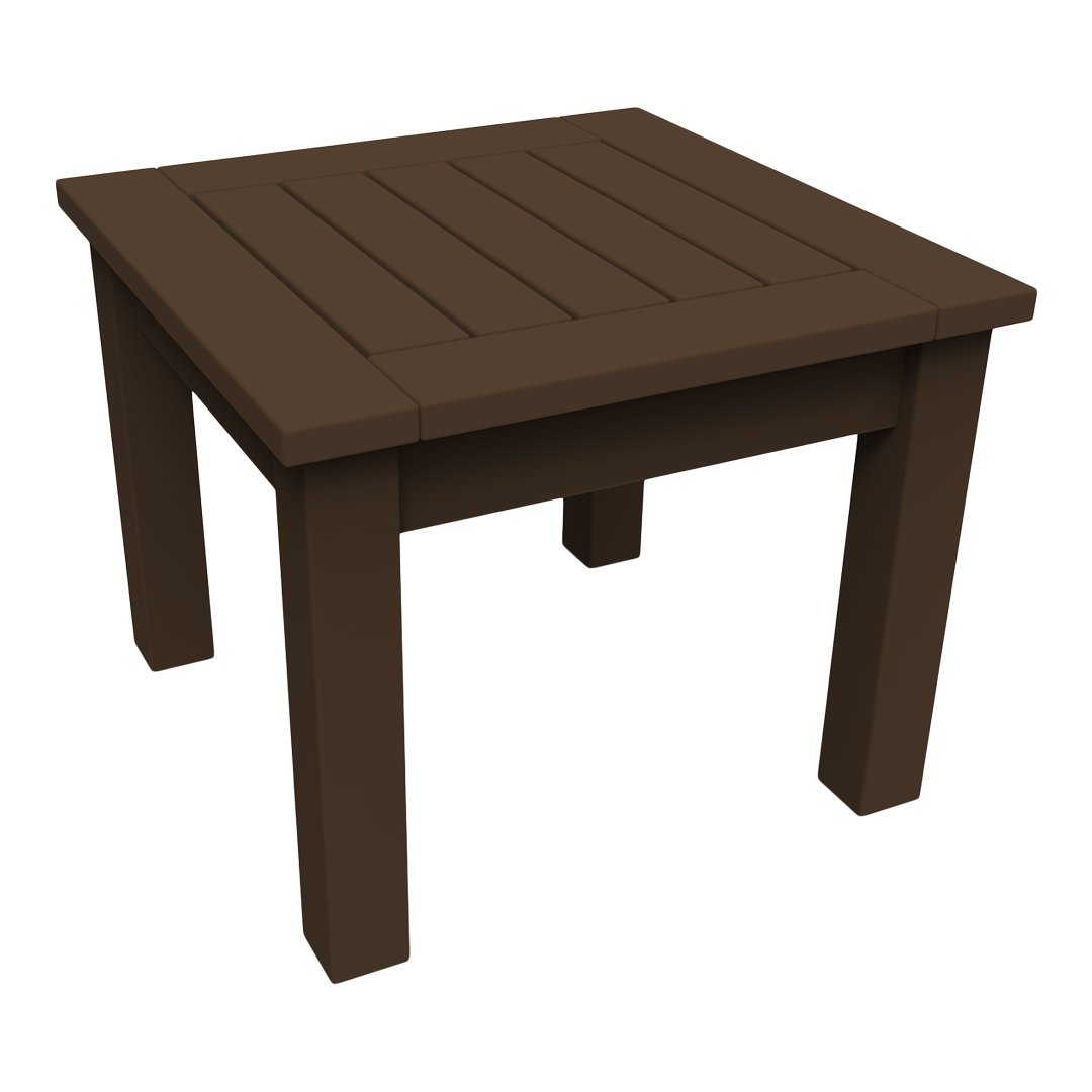 Brown square table with a slatted top design, perfect for outdoor or indoor spaces.