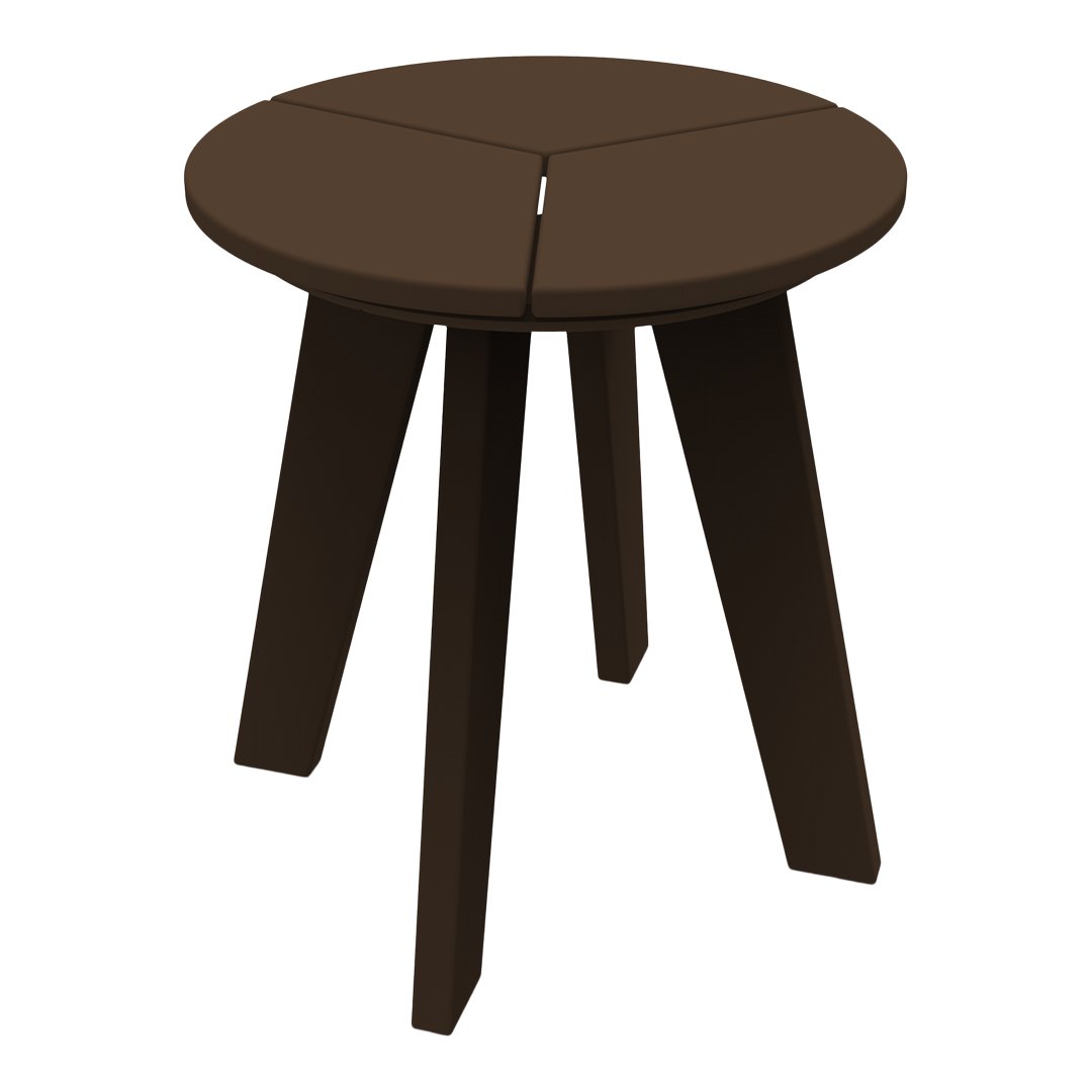 Brown round stool with a simple, modern design and four tapered legs. Perfect for versatile indoor or outdoor use.