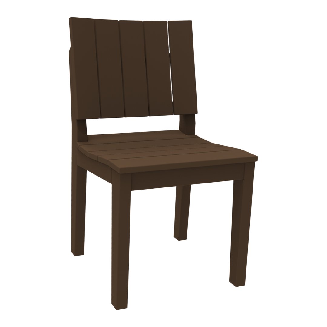 Brown wooden chair with slatted back design, perfect for adding a rustic touch to any space.