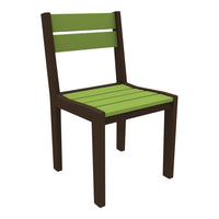 Brown wooden chair with vibrant green slats on the seat and backrest, featuring a modern, minimalist design.