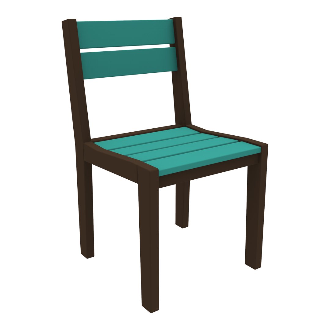 Turquoise slatted seat and backrest with a dark brown frame, perfect for modern outdoor or indoor decor.
