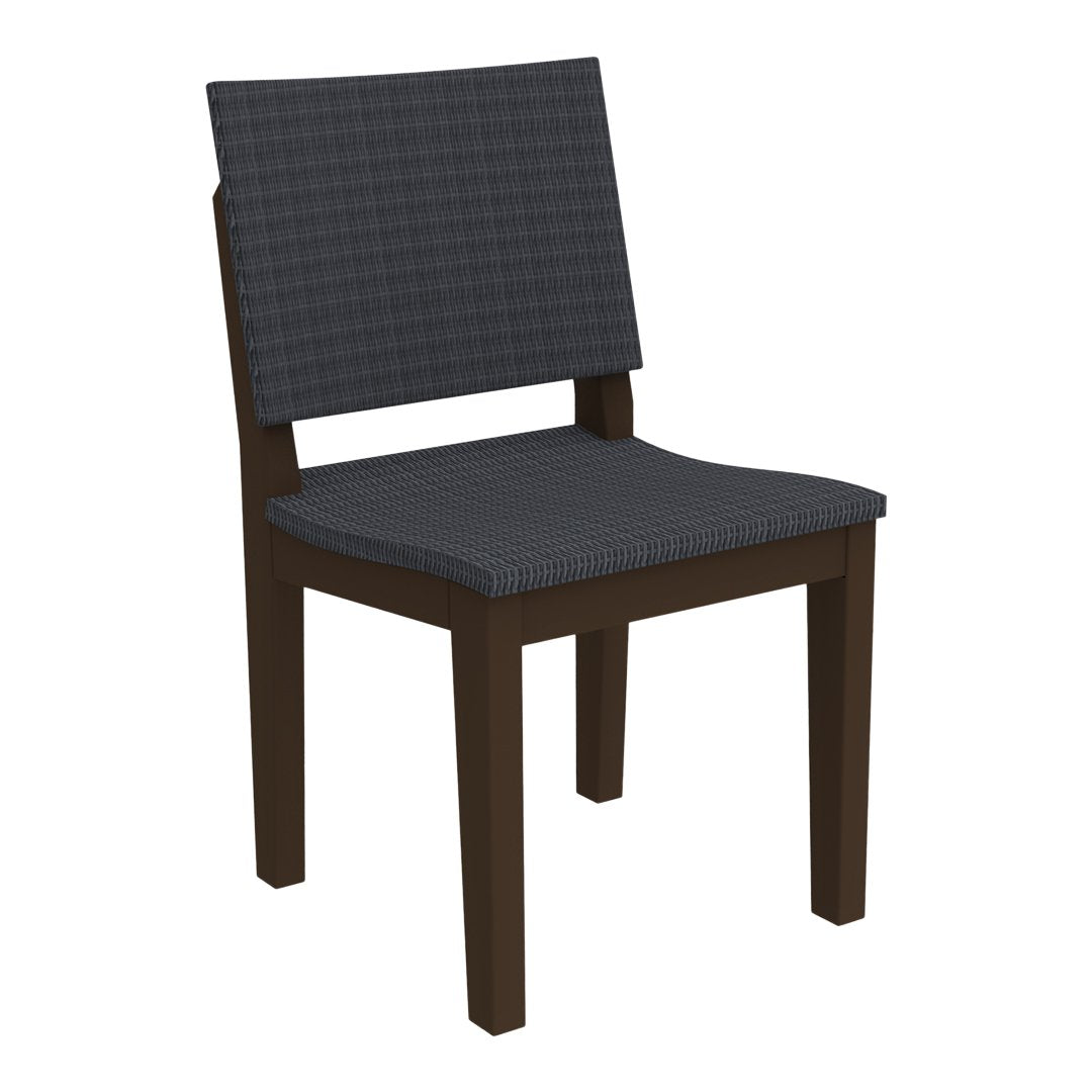 Dark gray checkered fabric chair with a brown wooden frame, perfect for modern interiors.
