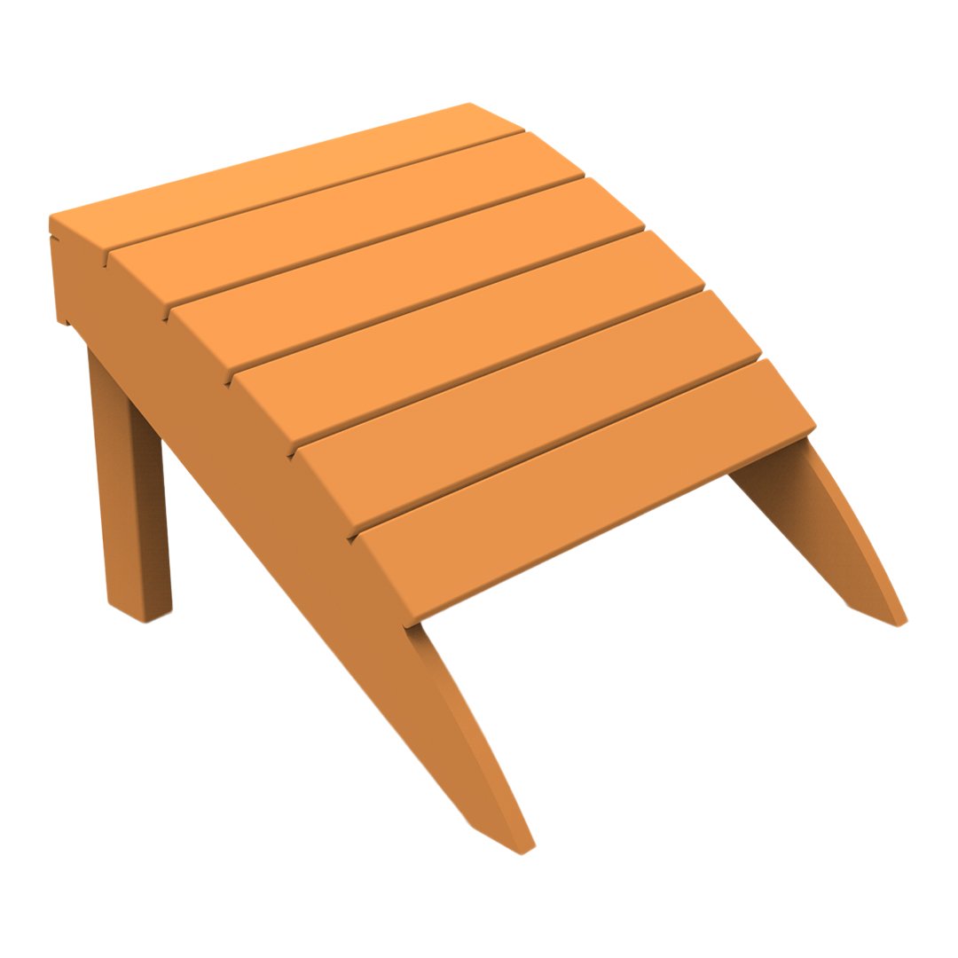 Orange wooden footrest with a slatted design, perfect for outdoor relaxation.