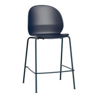 Navy blue bar chair with a smooth, solid finish and sleek metal legs for a modern look. Ideal for contemporary spaces.
