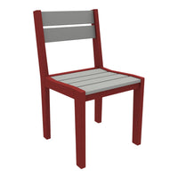 Red and gray wooden chair with a slatted seat and backrest design. Ideal for modern outdoor or indoor decor.