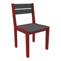 Red and gray modern dining chair with horizontal slat back and seat, ideal for contemporary decor.