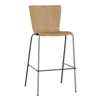 Natural wood finish with a smooth surface and sleek metallic legs, perfect for a modern bar or kitchen setting.