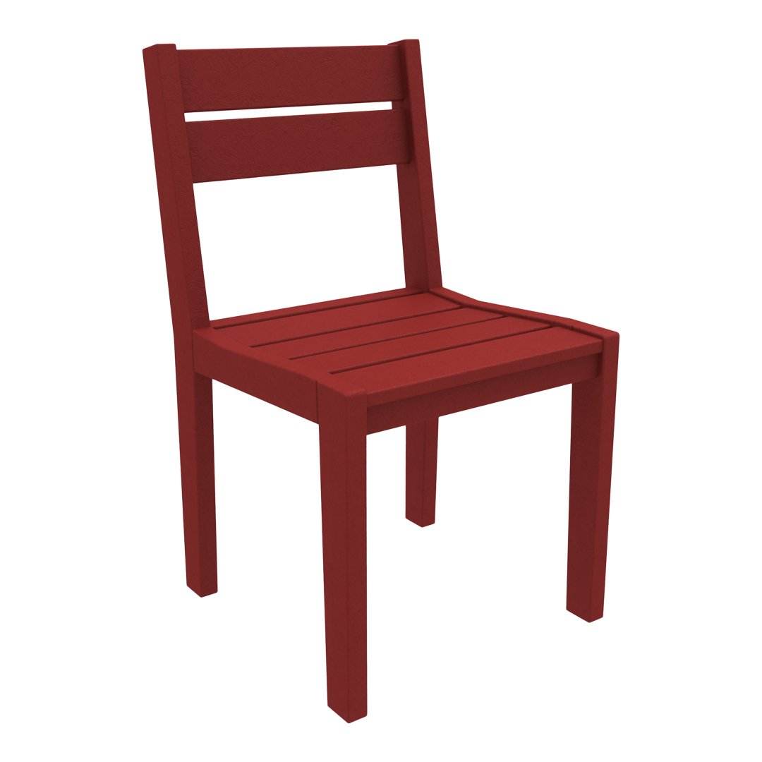 Red wooden chair with a slatted seat and back, featuring a solid, modern design. Perfect for stylish indoor or outdoor use.