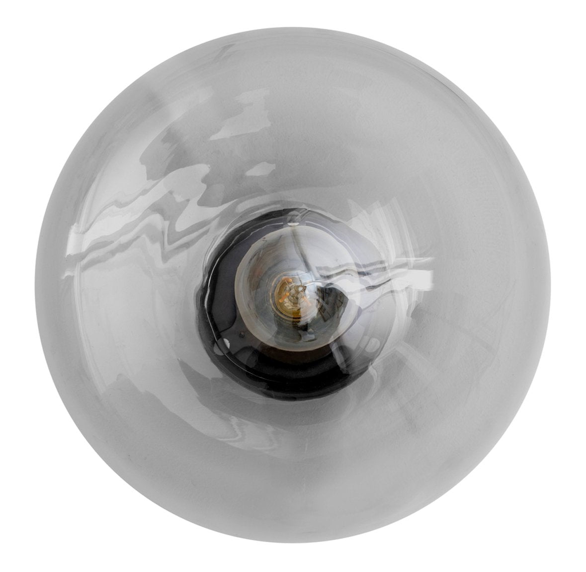 Round glass pendant light with a sleek, smoky gray finish and subtle swirling patterns. 