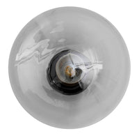 Round glass pendant light with a sleek, smoky gray finish and subtle swirling patterns. 