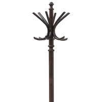 Dark brown coat rack with intricate branching hooks and a classic design. Perfect for any entryway decor.