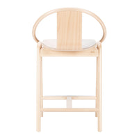 Natural wood bar chair with a light finish and minimalist design. Soft curves and smooth surfaces enhance elegance.