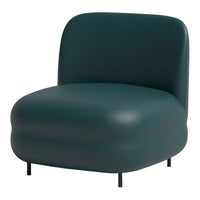 Teal foam accent chair with smooth, rounded design and minimalistic black legs. Perfect for modern decor.